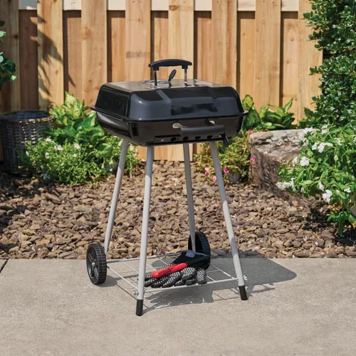 Vista 4 de Parrillas de carbón para barbacoa de 17.5 pulgadas con ruedas, espacio libre para parrilla de ahumador, superficie de cocción de 302 pulgadas