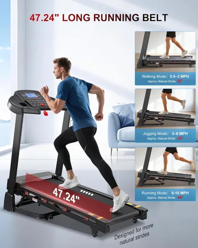 Vista 3 de Treadmill with 15-Level Auto Incline, Folding Treadmill for Home, 0.6-10 MPH, 350 LB Capacity, 18.11" Wide Running Belt, 3.5 HP, Shock Absorption