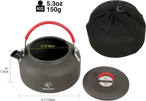 Vista 6 de REDCAMP Mini hervidor de agua al aire libre de 0.8L, olla de agua de aluminio con bolsa de transporte, caldera de té ligera compacta