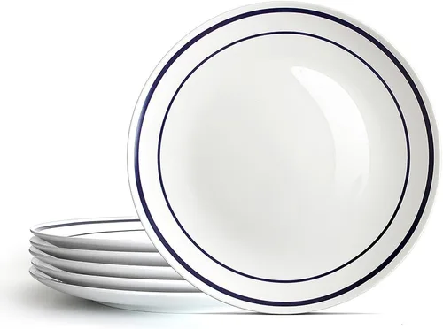 Vista 8 de YFWOOD Juego de 6 platos llanos de cerámica, platos de ensalada de 8 pulgadas, mesa redonda de porcelana contemporánea, adecuados para postres