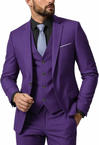 Vista 13 de MY'S Conjunto de traje de 3 piezas para hombre con corbata, chaqueta ajustada de un botón, chaleco y pantalones, blazer para fiestas, bodas, bailes