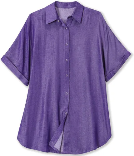 Vista 24 de Blusa suave casual de manga corta con broche frontal para mujer