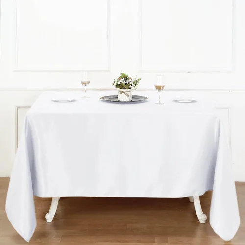 Vista 2 de Balsa Circle Mantel cuadrado negro de poliéster de alta calidad de 90 x 90 pulgadas, suministros de decoración de vajilla para bodas, fiestas