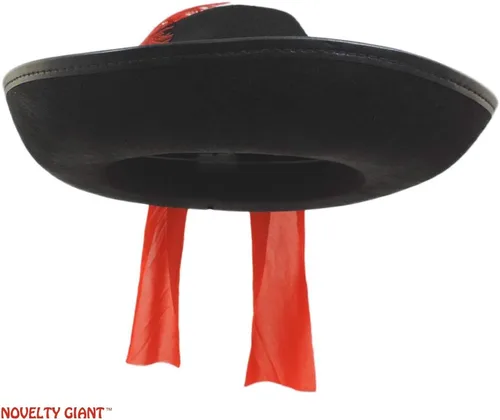 Vista 3 de Sombrero negro de tres mosqueteros con banda roja y pluma