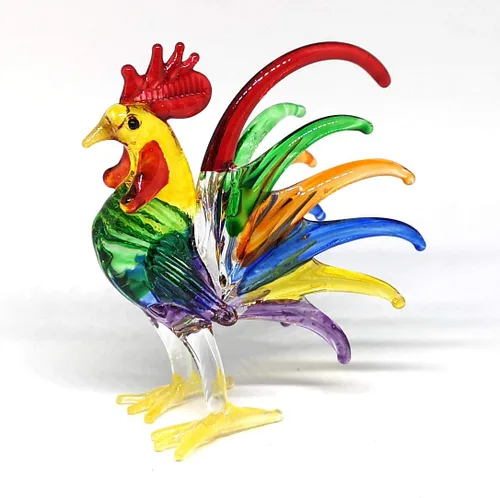 Vista 2 de Figura de gallo de cristal de pollo estilo decoración de cocina estilo miniatura soplado a mano figura coleccionable