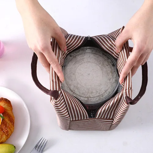 Vista 7 de Bolsa de almuerzo aislada, pequeñas bolsas enfriadoras portátiles, bolsas Bento reutilizables, bolsa de almuerzo para el trabajo, picnic al aire