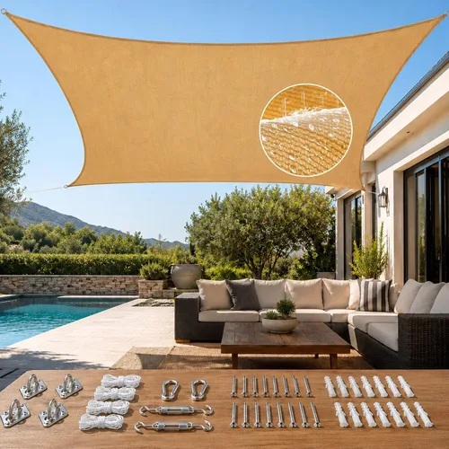 Vista 22 de Quictent Toldo rectangular de polietileno de alta densidad de 6.53 oz, 98% de bloqueo UV, para patio, jardín, cubierta comercial con kit de Marrón