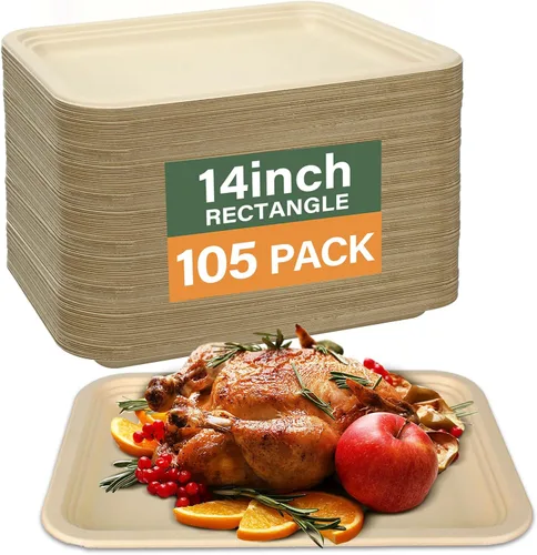 Vista 11 de Paquete de 10 platos de comida, platos de papel rectangulares, aptos para microondas, a prueba de remojos, resistentes a cortes, compostables