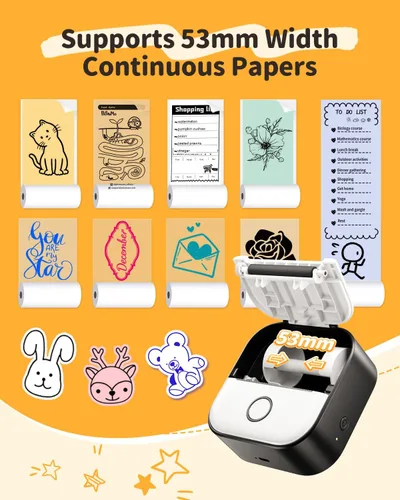 Vista 8 de Memoqueen T02 Mini impresora de etiquetas adhesivas y papel de 3 rollos, color negro Impresión HD de 1.969 in, aplicación inteligente, regalo