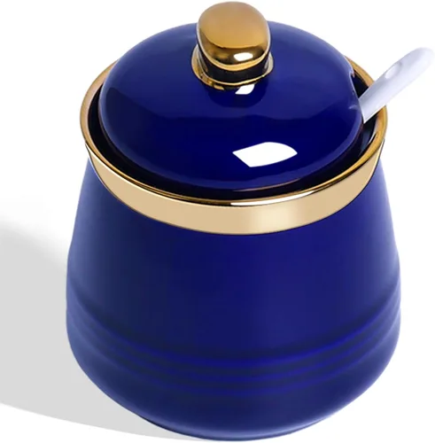 Vista 9 de Azucarero de 12 oz con tapa y cuchara, tarro de azúcar de cerámica simple, contenedor de azúcar, dispensador de azúcar, accesorios de barra de café
