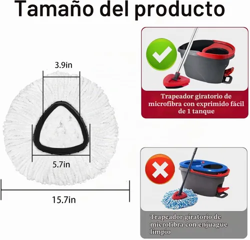 Vista 2 de 4 piezas de cabezales de repuesto para mopa O-Ceda, cabeza de repuesto para mopa giratoria, recambios de cabezales de mopa de microfibra, recambios