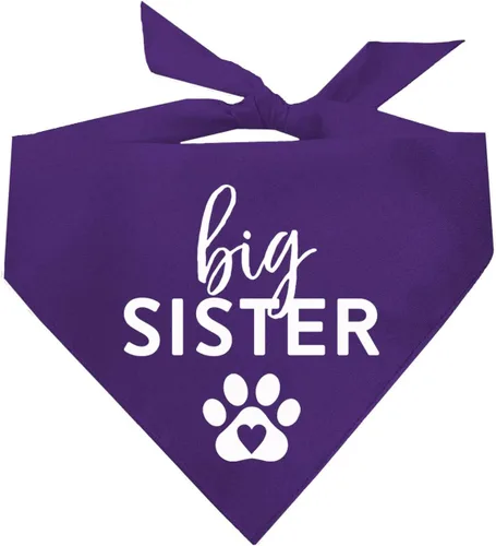 Vista 14 de Bandana para perro Big Sister con pata de corazón, triángulo ajustable 100% algodón, fabricado en Estados Unidos, para nuevo bebé, anuncio