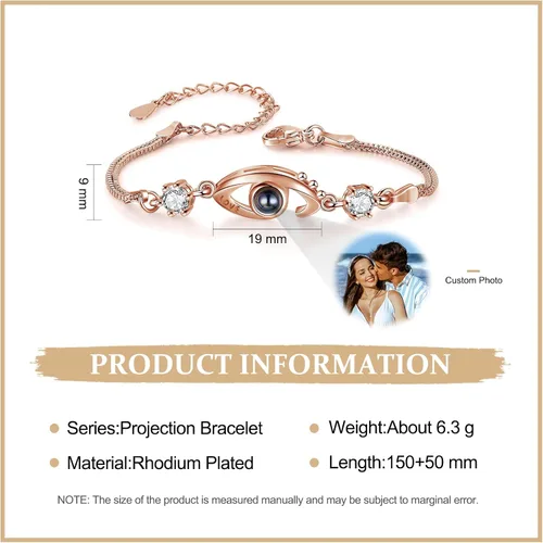 Vista 2 de Pulsera de proyección de fotos, pulsera personalizada con imagen en el interior, pulsera de fotos personalizada para parejas, amigas y mujeres