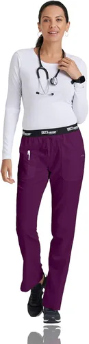 Vista 4 de Pantalón de uniforme médico estilo Grey's Anatomy con 3 bolsillos, para mujer - pantalón médico con ajuste moderno.