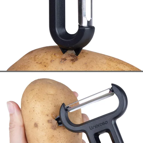 Vista 4 de Linoroso Juego de 2 peladores de verduras con pelador recto y pelador dentado, apto para lavavajillas, pelador de frutas clásico europeo