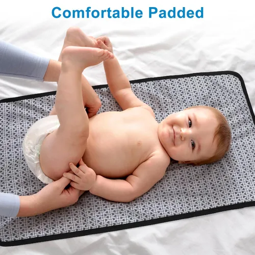 Vista 3 de Accmor Cambiador de pañales portátil, tapete cambiador de bebé impermeable, plegable y portátil, cambiador de viaje para bebé, negro