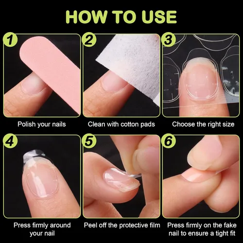Vista 7 de 1440 piezas de 60 hojas adhesivas de uñas para uñas a presión, impermeables, transpirables, pestañas adhesivas de gelatina para uñas de doble cara