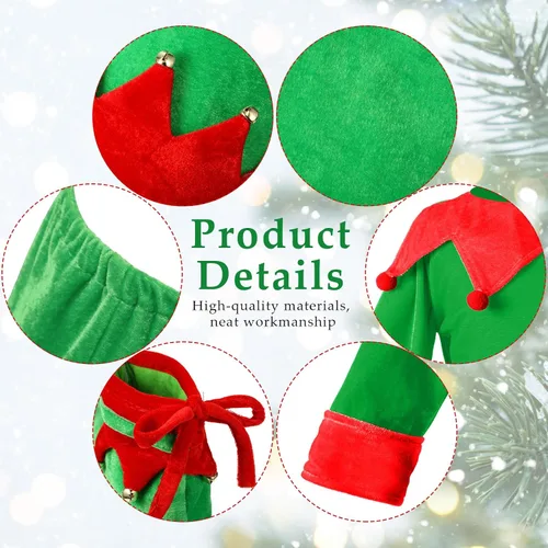 Vista 4 de Hicarer Man Adult Christmas Elf Costume Set for Santa's Helper Dress up Outfit with Elf Hat Shoes Belt