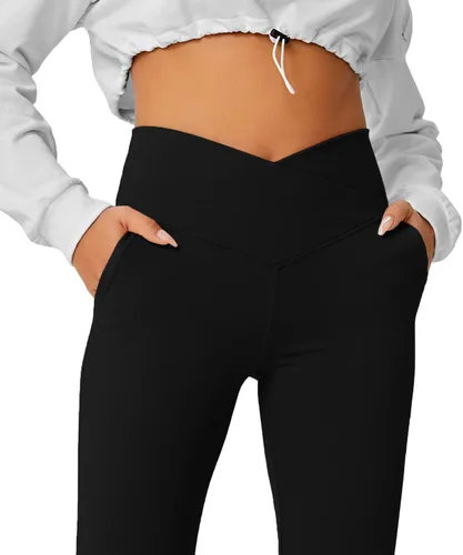 Vista 14 de HEGALY Pantalones de yoga acampanados para mujer, leggings cruzados, suaves, de cintura alta, pantalones casuales de entrenamiento con corte de bota
