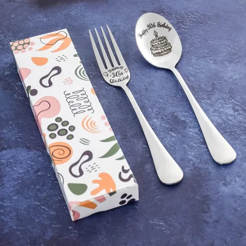 Vista 5 de Cuchara y tenedor de feliz cumpleaños número 30, regalos de cumpleaños personalizados para hijo, hija, hermana, hermano, novio, novia, marido