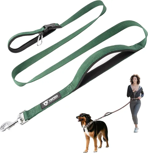 Vista 16 de TSPRO Correa táctica para perro, manos libres, resistente, ajustable, con mango acolchado y cierre de seguridad de metal para caminar, correr Azul