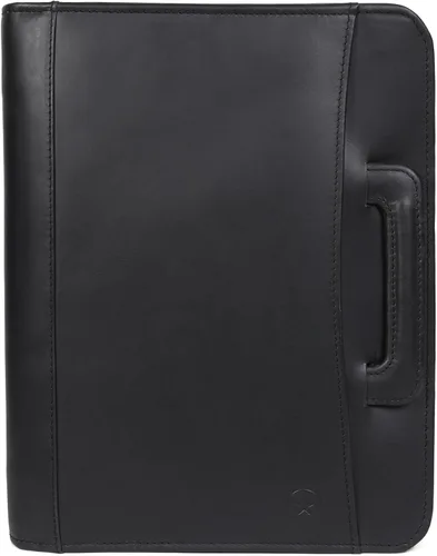 Vista 4 de Cartera de negocios de cuero genuino con cremallera Organizador fácil de transportar con soporte para bloc de escritura, tarjetas de visita