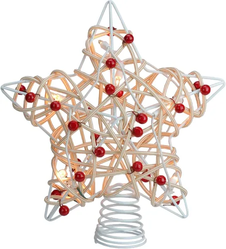 Vista 3 de Birch Holly Berry - Decoración para árbol de Navidad iluminada con estrella de ratán UL4295 de 11 pulgadas