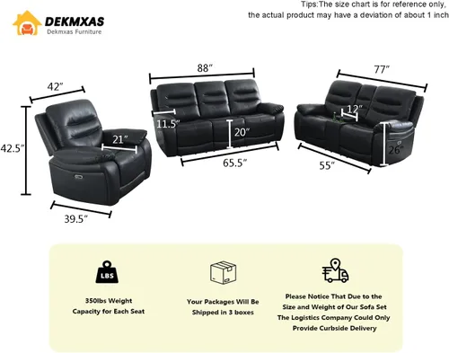 Vista 103 de Juego de sofá reclinable eléctrico, seccional de cuero transpirable beige, juego de muebles de sala de estar, 2 piezas, sofá reclinable eléctrico