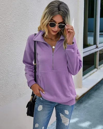 Vista 4 de PRETTYGARDEN Sudadera con cremallera y solapa para mujer