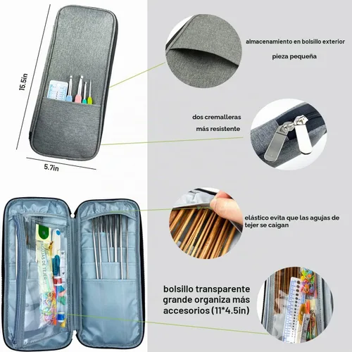 Vista 5 de Mdoker Juego de agujas de tejer de aluminio con estuche, 22 agujas de tejer rectas de un solo punto, agujas de suéter de 13.5 pulgadas de longitud