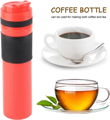 Vista 2 de Acouto Viaje prensa francesa 11.8 fl oz botella portátil té cafetera agua potable taza taza taza para viajar acampar al aire libre rojo