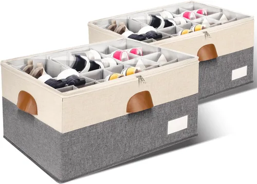 Vista 9 de Paquete de 1 organizador de zapatos para armario, contenedores de almacenamiento ajustables para zapatos, contenedores grandes plegables