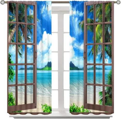 Vista 218 de Cortinas de paisaje, ventana 3D, primavera, bosque, vida silvestre, paisajes de naturaleza, dormitorio, sala de estar, cortinas térmicas opacas de 2
