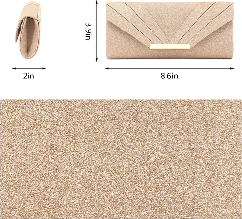 Vista 7 de Naimo Bolso de mano brillante para mujer, bolso de noche para fiesta, cóctel, boda, elegancia, sobre