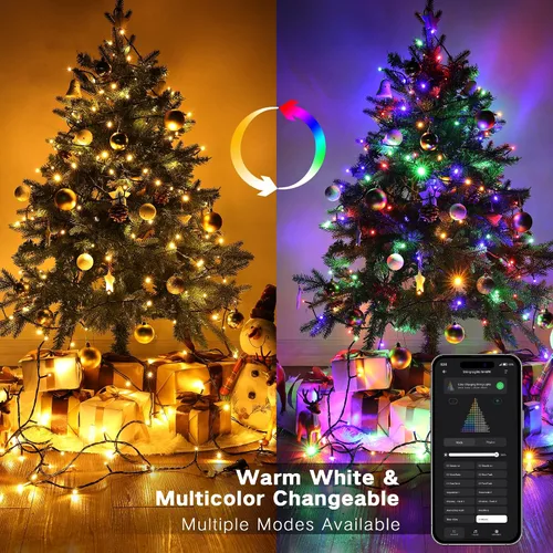 Vista 4 de BrizLabs Luces de Navidad inteligentes, 262 pies, 800 luces LED que cambian de color con aplicación/control de voz, luces blancas cálidas