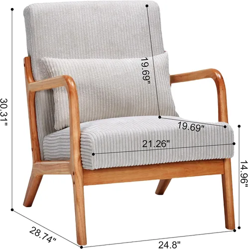 Vista 2 de Ball & Cast Silla de sala de estar con almohada, sillón moderno de mediados de siglo con marco de madera maciza y respaldo extra grueso, silla