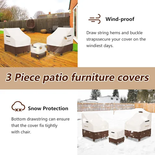 Vista 7 de Juego de 3 piezas de fundas para sillas de patio Adirondack, funda de muebles de patio impermeable de 600D resistente, incluye 2 fundas para sillas