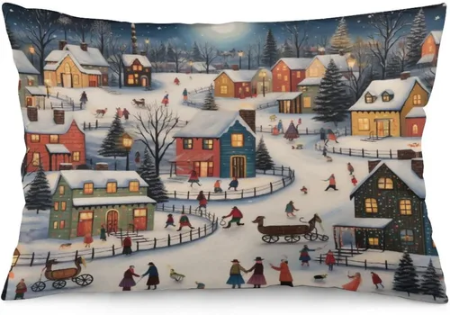 Vista 20 de Fundas de cojín decorativas para cama, diseño de pueblo de invierno, escena de invierno, con una casa victoriana en un entorno nevado, fundas