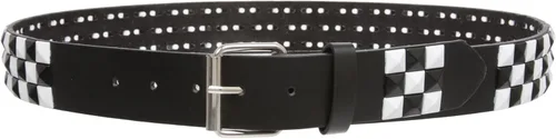 Vista 2 de Cinturón de piel con tachuelas Snap On, estilo punk, con estrella y pirámide, diseño de cuadros a cuadros Negro/Blanco