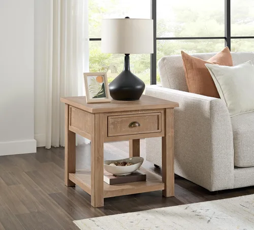Vista 12 de Martin Svensson Home Mesa auxiliar de madera maciza, color negro con tapa marrón