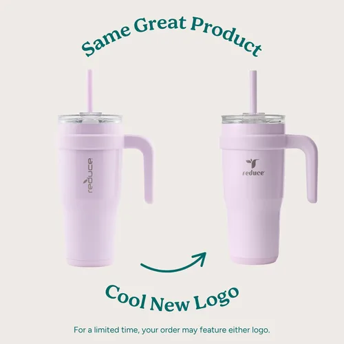 Vista 2 de REDUCE Vaso de acero inoxidable de 24 onzas con asa, con aislamiento al vacío de doble pared, tapa a prueba de sudor y popote reutilizable, mantiene