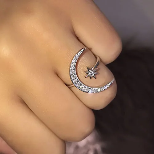 Vista 6 de DJRH Anillo de escuadrón to My Badass - Anillo de estrella de sol y luna, anillo de estrella de media luna para mujer
