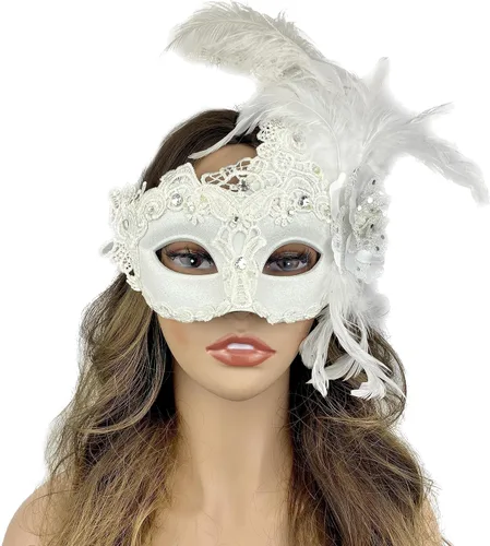 Vista 25 de Máscara de plumas venecianas para mujer, disfraz de Halloween, Mardi Gras, cosplay, fiesta de boda