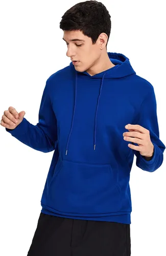 Vista 6 de SOLY HUX Sudadera con capucha para hombre con estampado de letras, manga larga, bolsillo con cordón, Azul