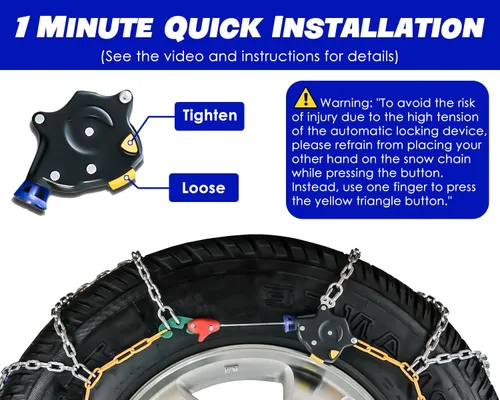 Vista 4 de Snow-Chains - Cadena de tracción de neumáticos de 1 minuto de ajuste rápido, fácil instalación, portátil, reutilizable, universal, cadena