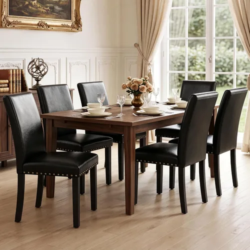 Vista 5 de LSSBOUGHT Sillas de comedor tapizadas con patas de madera maciza