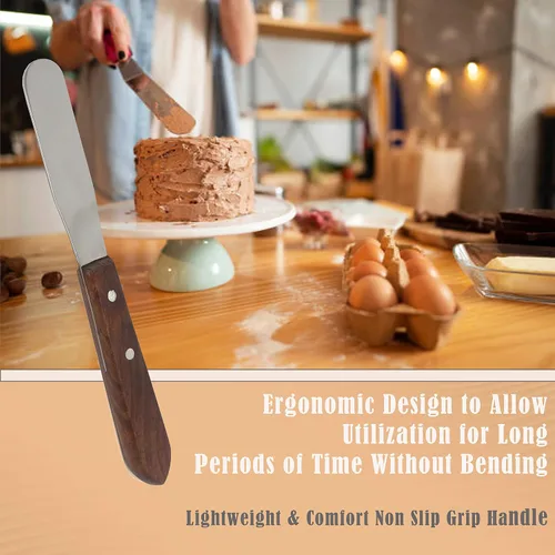 Vista 8 de A2Z SCILAB Cuchillo de mantequilla con mango de madera, espátula de glaseado para pasteles, herramienta de decoración de pastelería, acero