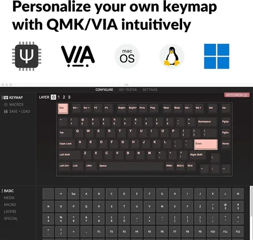 Vista 3 de Keychron Q1 QMKVIA - Perilla de teclado mecánico con cable, diseño en caliente del 75% macro programable personalizado con interruptor rojo Gateron