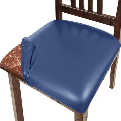 Vista 14 de Juego de 2 fundas de asiento para sillas de comedor de cuero PU, fundas impermeables para sillas de cocina, funda elástica para sillas