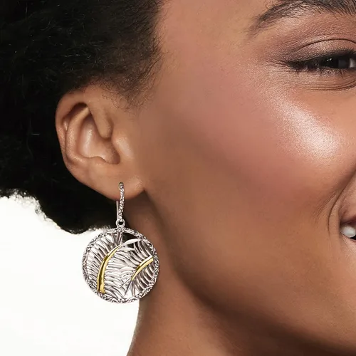 Vista 2 de Ross-Simons Pendientes colgantes de plata de ley estilo Bali con oro amarillo de 18 quilates, Plata de ley, no conocido